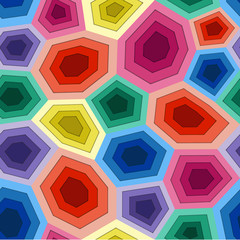 geometrical seamless pattern made with hexagons and pentagones usig mutiple colors creating 3d effect of wholes