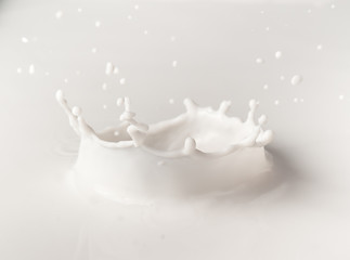 Pouring milk splash on white background