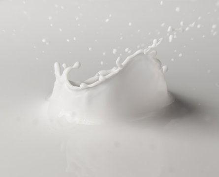 Pouring milk splash on white background