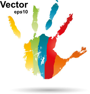 Vector conceptual child handprint with painted isolated on background