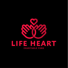 Hands and heart in one line logo flat style trend vector charity