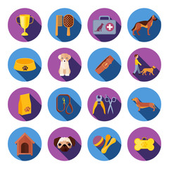  Dogs  round flat icons set