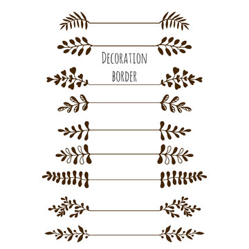 Decorative borders. Hand drawn vintage border set with leaves, branches.