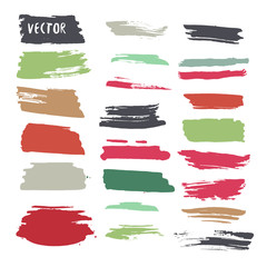 Grunge colorful ink paint strokes. Vector design elements collection. Hand drawn brush texture