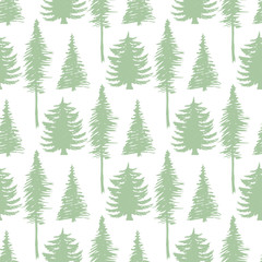 Trees silhouette seamless patten. Vector ecology backdrop.