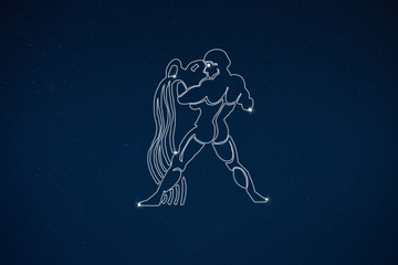 Horoscope zodiac sign Aquarius in dark sky