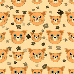 Seamless pattern with cute funny cartoon cats