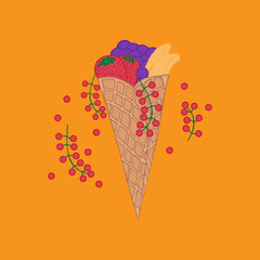 Doodle wafer cone with fruits and berry