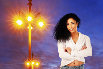 Pretty woman and street light
