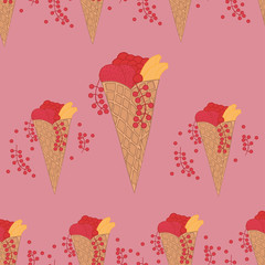 Doodle wafer cone with fruits and berry