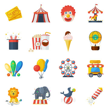 Circus icons flat set