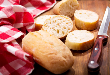 fresh bread on wooden board