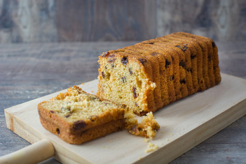 Traditional fruit cake on wood