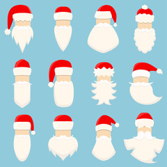 Set of twelve Santa s hats and beards