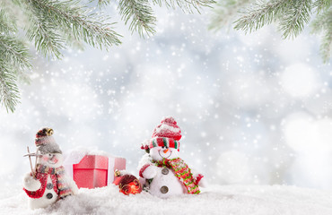 Christmas background with snowman