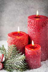 Christmas candles and lights. Christmas background.