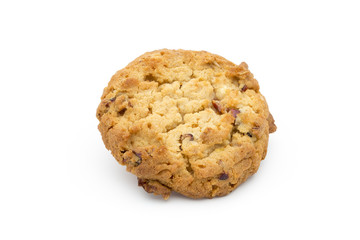 Oatmeal cookies with cranberries on a white background.