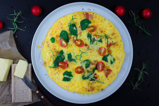 English Omelette on Dark Surface