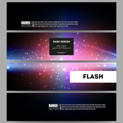 Set of modern vector banners. Flashes against dark background