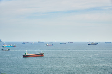 cargo ship anchored in Busan sea