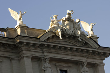 Fototapeta premium Close up of the statues on the building roof of Piazza della Repubblica in Rome