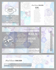 Set of business templates for presentation, brochure, flyer, banner or booklet. Hand drawn floral doodle pattern, abstract vector background