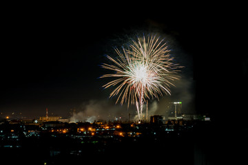 Brightly colorful fireworks and salute of various colors in the