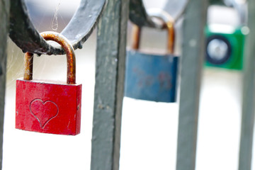 red lock with heart symbol of lovers