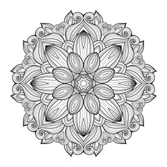 Vector Beautiful Deco Monochrome Contour Mandala