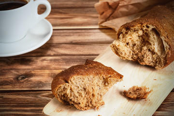 Morning coffee with fresh bread.