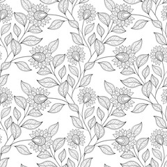 Vector Seamless Monochrome Floral Pattern