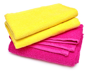 Two towels, yellow and pink towel