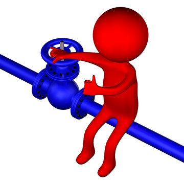 3D Man with pipeline with valve