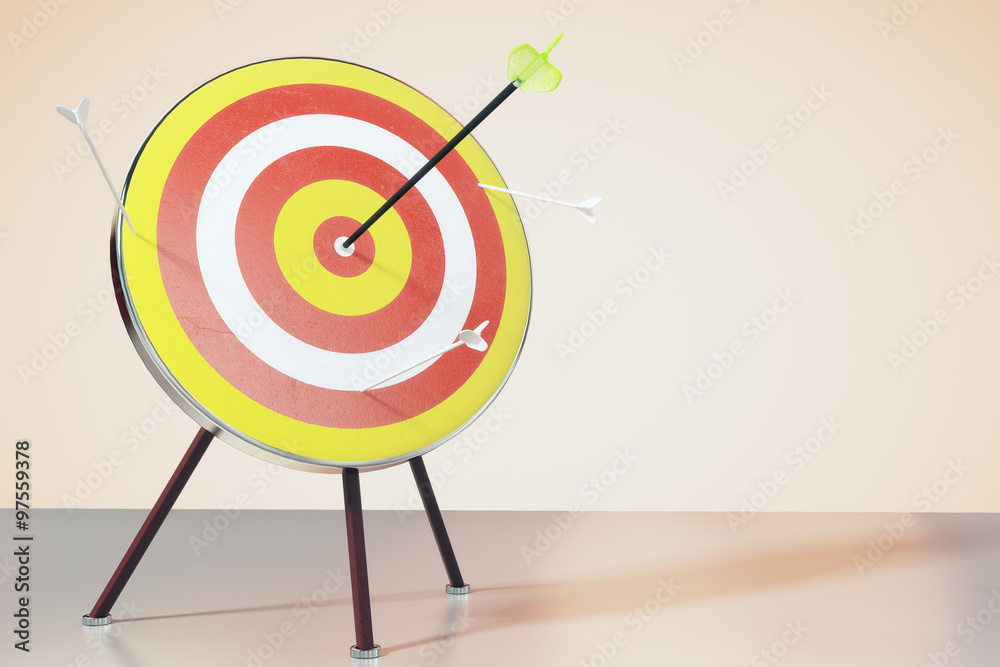 Aufkleber Dart board on the table and a direct hit on target