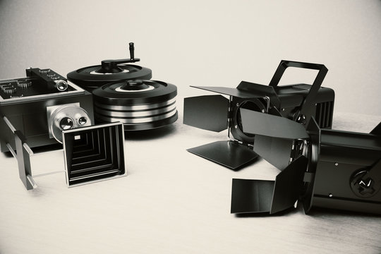 Movie camera and vintage film tools