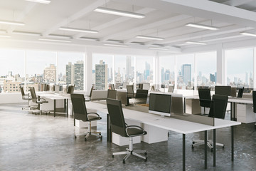 Modern open space office with city view - obrazy, fototapety, plakaty