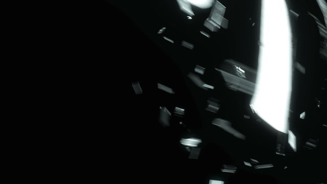 Glass smashed and broken in slow motion and 4k. Alpha matte