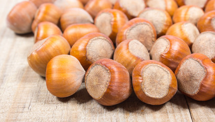 Hazelnuts close up.