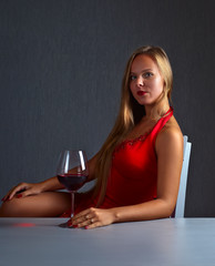 beautiful woman with red wine