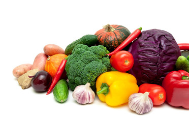 fresh vegetables closeup on white background
