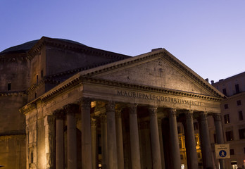 Pantheon building at twilight in Rome, architectural view with no people