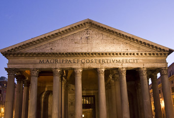 Fototapeta na wymiar Pantheon building at twilight in Rome, architectural view with no people