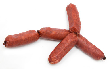 smoked sausage on a white background