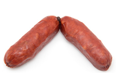 smoked sausage on a white background