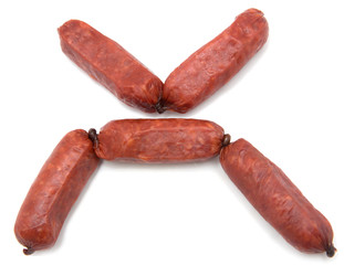 smoked sausage on a white background