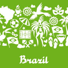 Brazil seamless pattern with stylized objects and cultural symbols