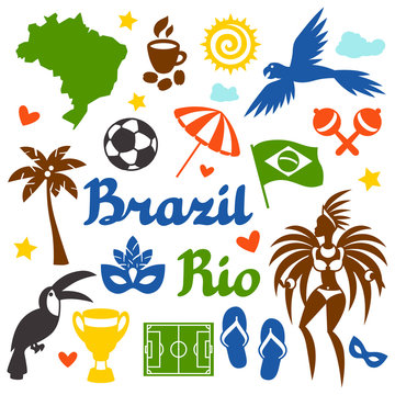 Collection of Brazil stylized objects and cultural symbols