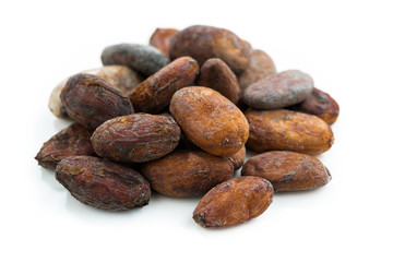 cocoa beans on white background, isolated