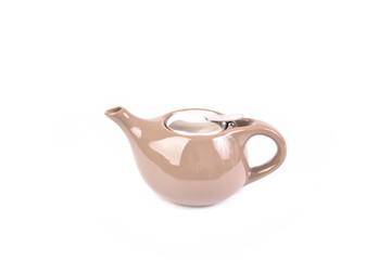 Modern tea pot on white background