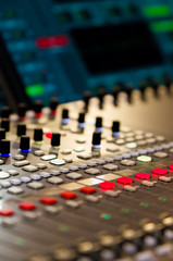 Obraz premium Close up footage of audio mixer